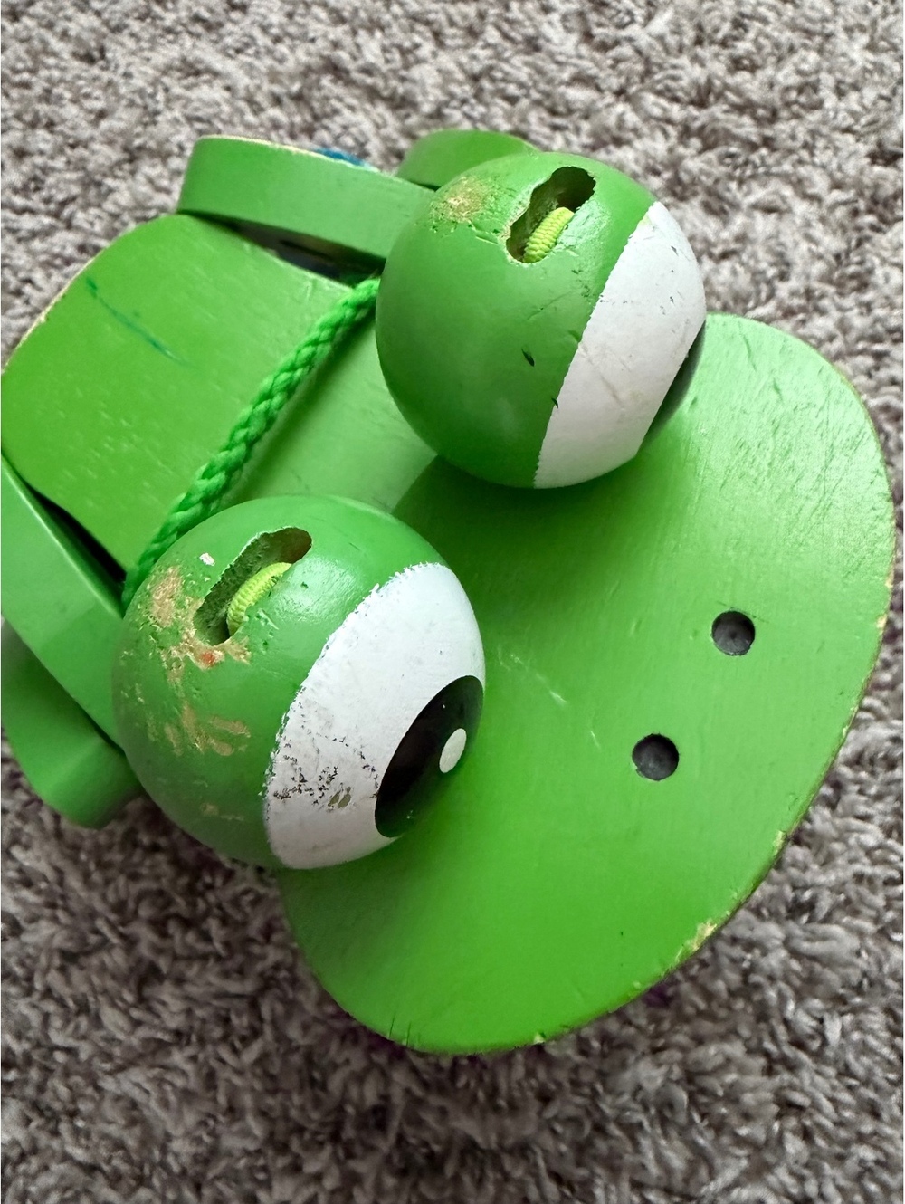 Melissa & Doug Green/Blue Wooden Rolling Frog Pull Toy - Picture 6 of 8